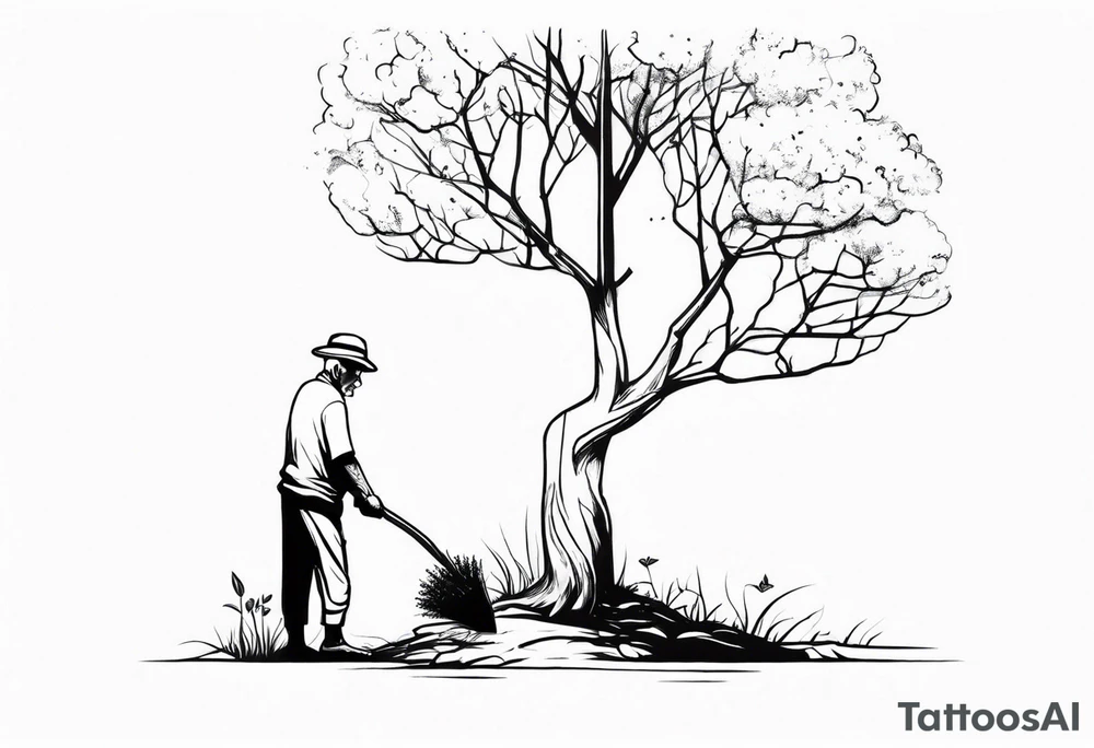 Old man planting a tree, than a young boy playing under a full grown tree. tattoo idea