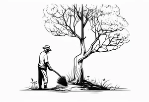 Old man planting a tree, than a young boy playing under a full grown tree. tattoo idea