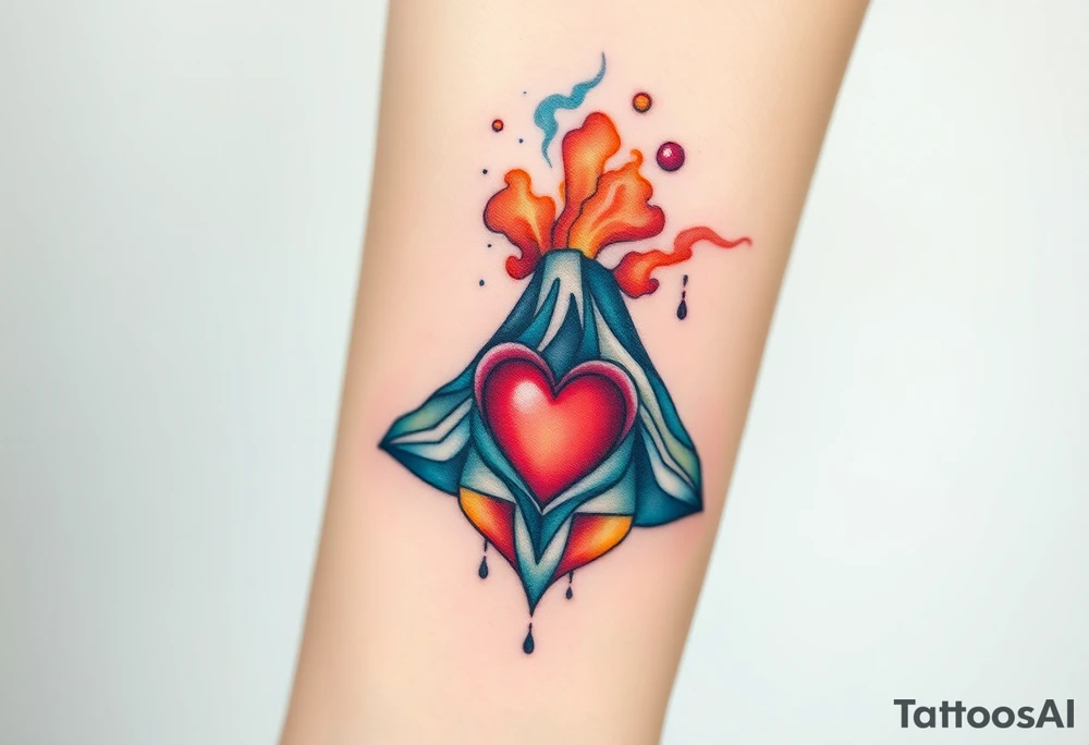 Geometric Volcano erupting into a heart tattoo idea