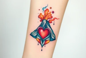 Geometric Volcano erupting into a heart tattoo idea