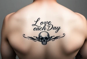Love Each Day woman forearm tattoo with a skull border tattoo idea