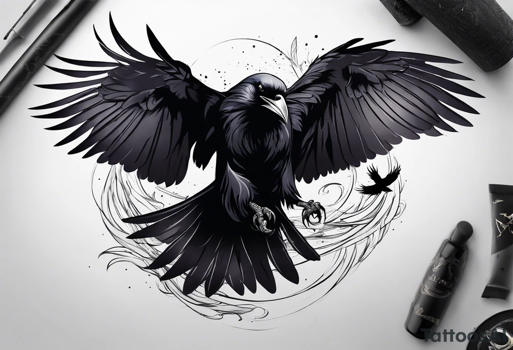raven fighting a  bird tattoo idea