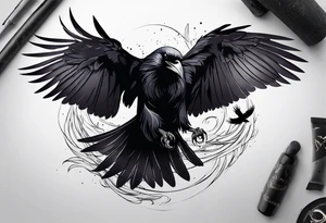 raven fighting a  bird tattoo idea