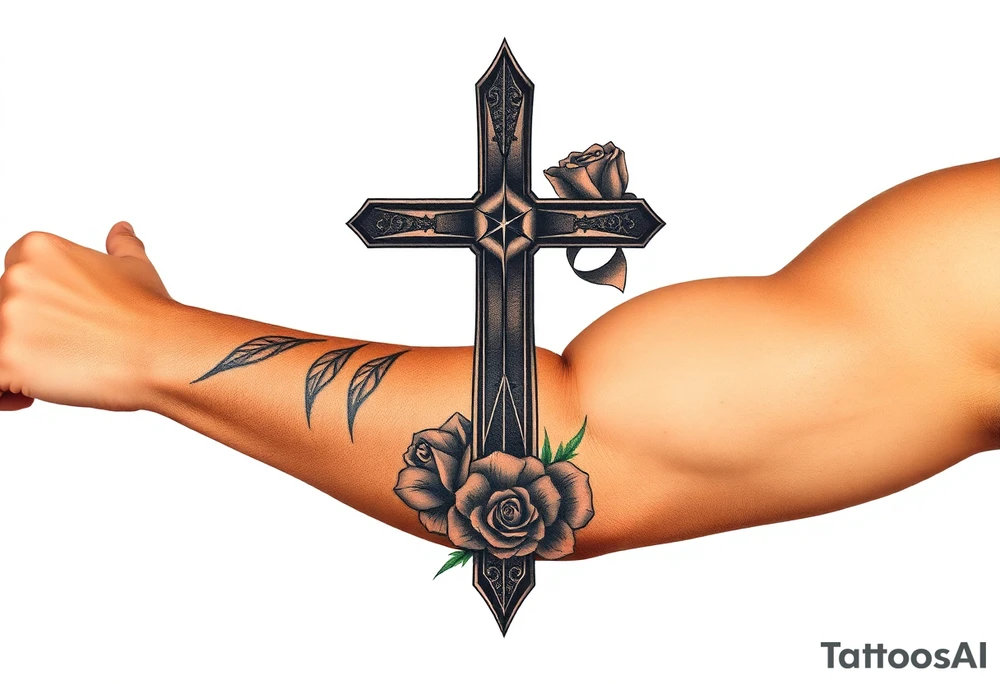 a cross with roses tattoo idea
