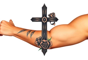 a cross with roses tattoo idea