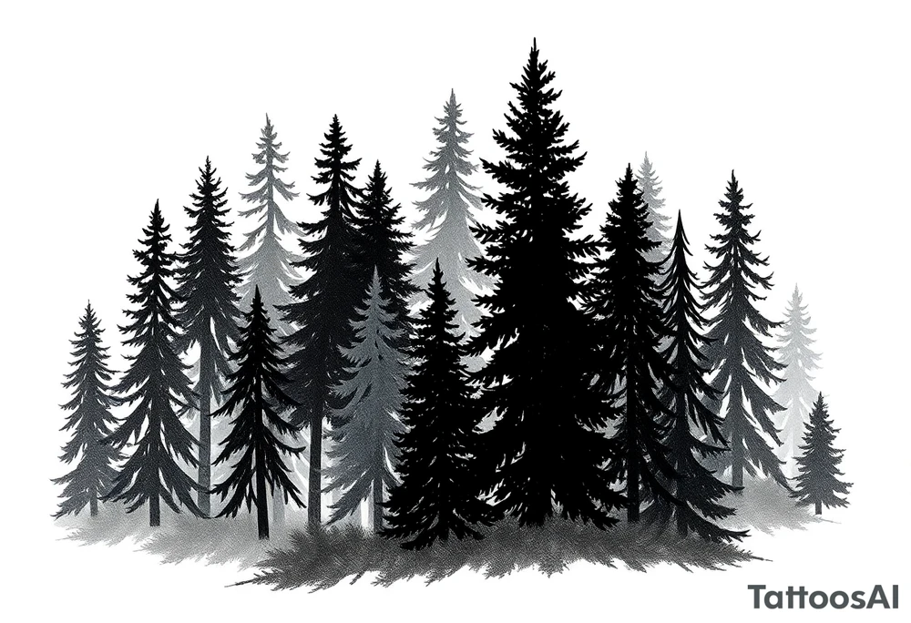 Coniferouse forest silhouette with black and gray trees tattoo idea Coniferouse forest silhouette with black and gray trees tattoo idea