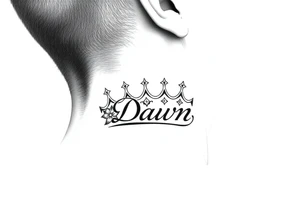 Crown with name Dawn on side of neck tattoo idea