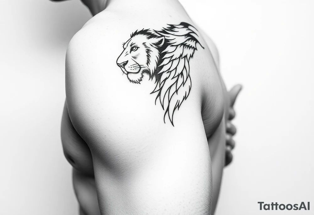 a lion on the shoulder, that transitions into a soldier on the bicep, and then into a bible verse on the forearm tattoo idea