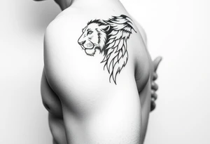 a lion on the shoulder, that transitions into a soldier on the bicep, and then into a bible verse on the forearm tattoo idea