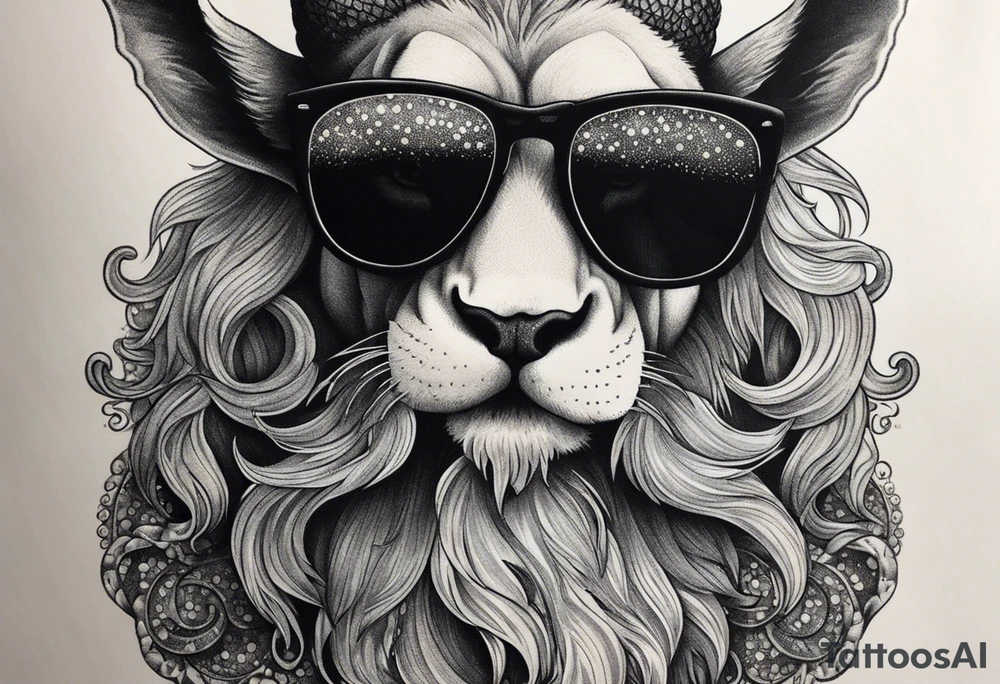 capricorn with beard and sunglasses tattoo idea