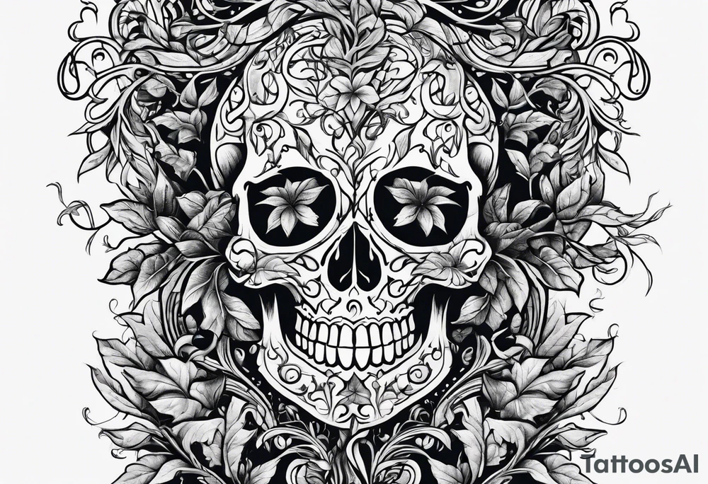 Leafy vines with grave tattoo idea