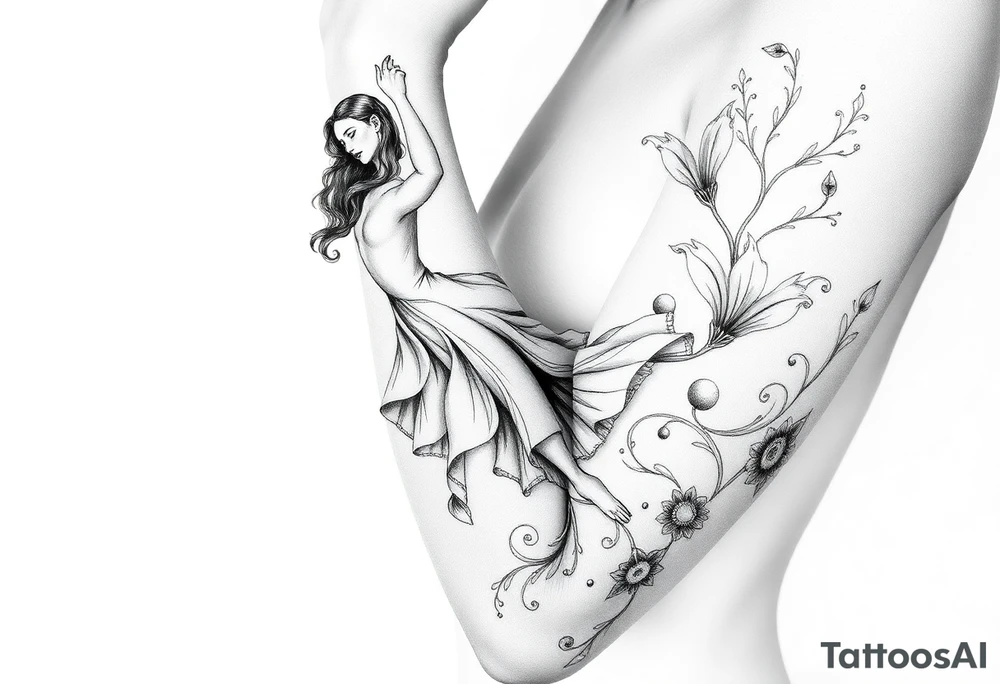 Girl falling and transitioning to standing. Surreal. Large hand helps her up tattoo idea