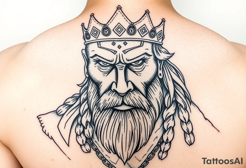 A powerful king showing his age from the long journey. Strong, courageous and compassionate. tattoo idea