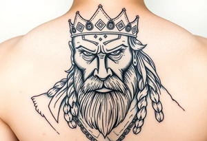 A powerful king showing his age from the long journey. Strong, courageous and compassionate. tattoo idea