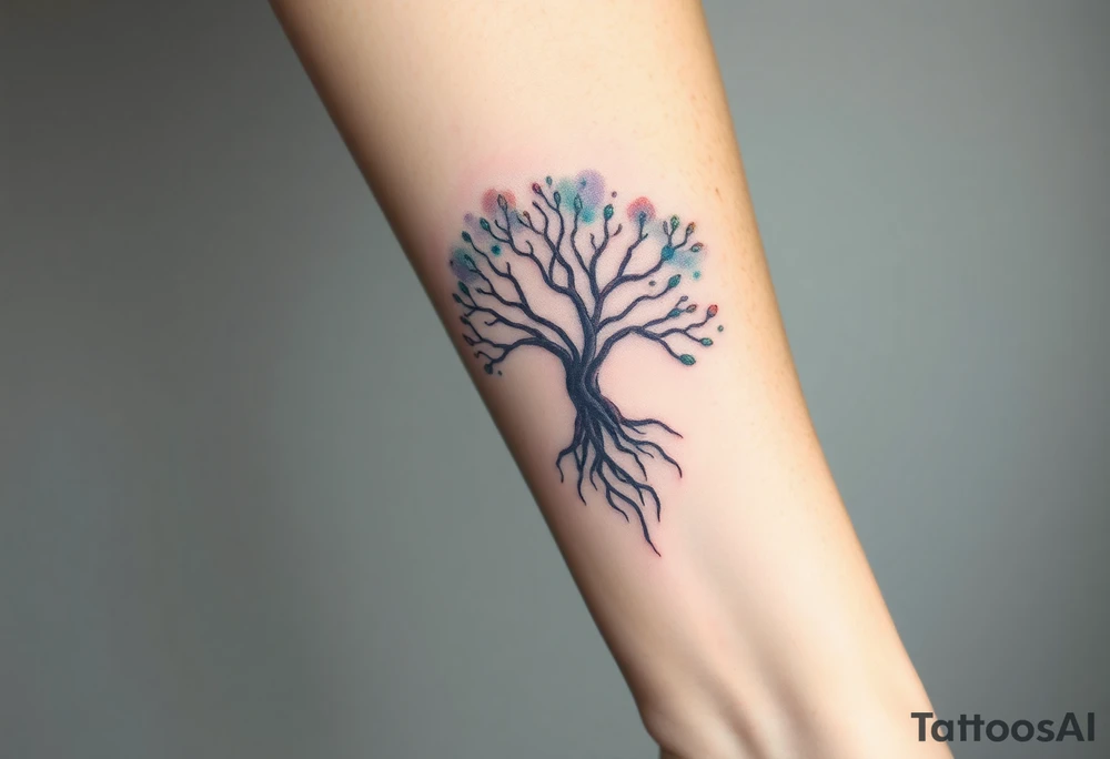 mystical tree of life with cosmic roots and celestial branches tattoo idea