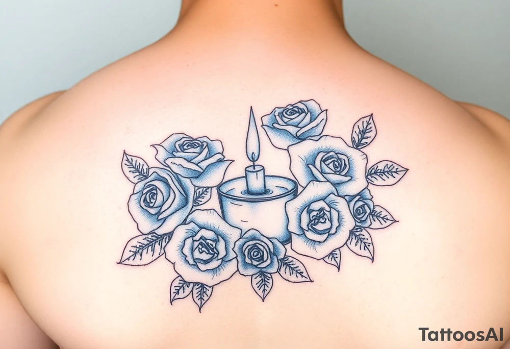 Blue, roses, water, candle tattoo idea