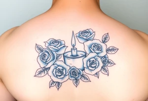 Blue, roses, water, candle tattoo idea