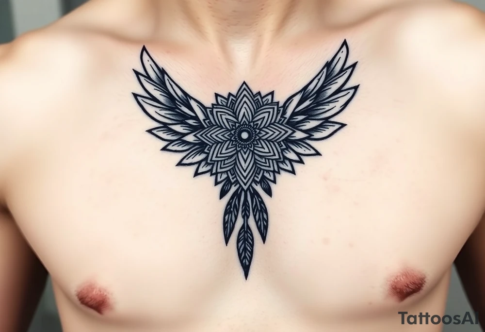 spiritual feathers ornamental mandala shaman tattoo idea