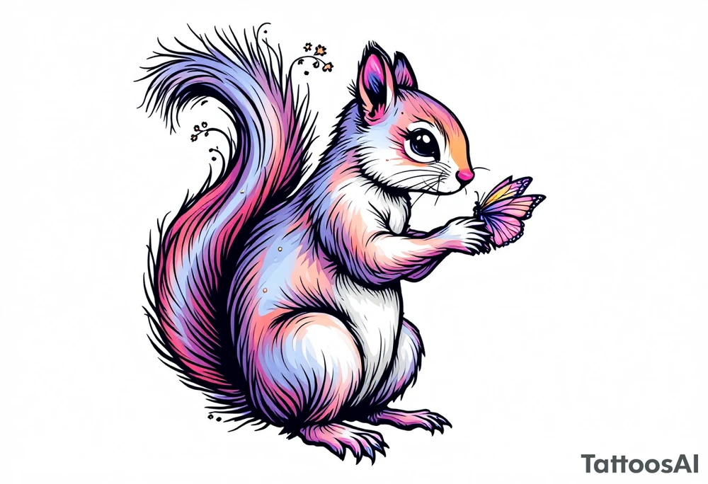 A squirrel holding a butterfly tattoo idea