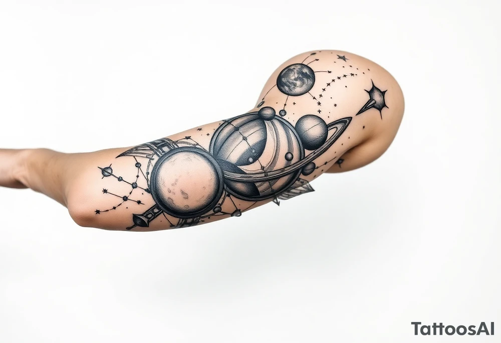 outer space, planets, stars, string theory multiverse tattoo idea
