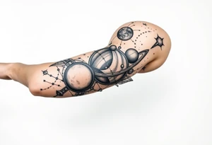 outer space, planets, stars, string theory multiverse tattoo idea