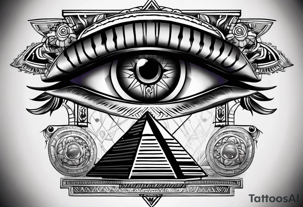 All seeing Egyptian eye with hieroglyphs sleave tattoo idea