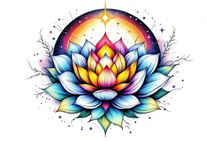 small colorful celestial with lotus flower tattoo idea