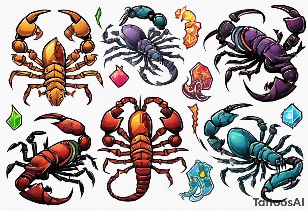 background that represents game development and designs with a scorpion make it magical, and cute tattoo idea