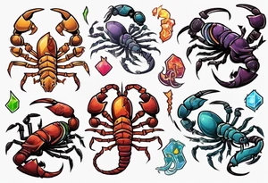 background that represents game development and designs with a scorpion make it magical, and cute tattoo idea