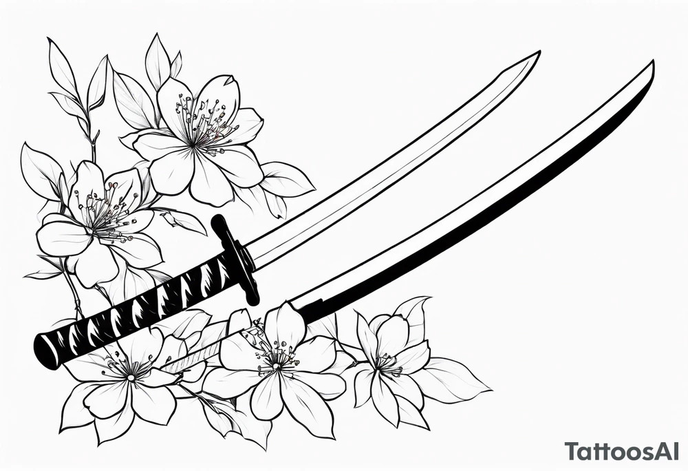 Katana with blossom surrounding it tattoo idea
