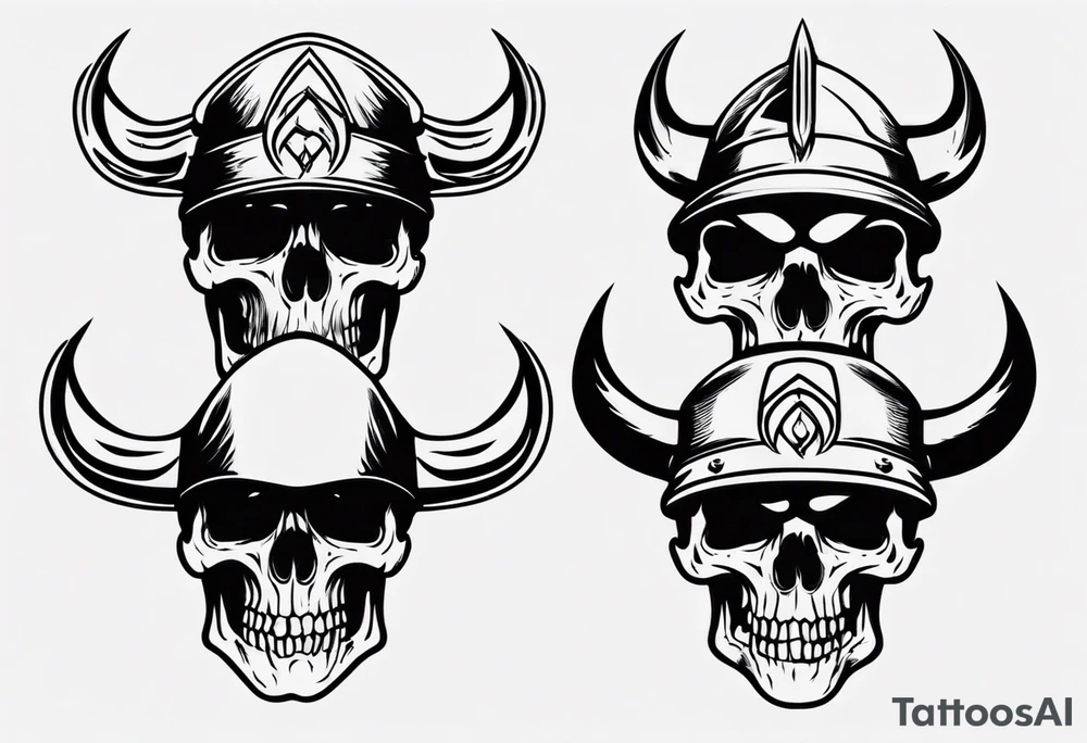 Skull head with viking hat and flames tattoo idea