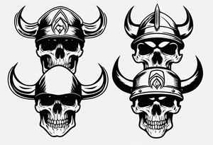 Skull head with viking hat and flames tattoo idea