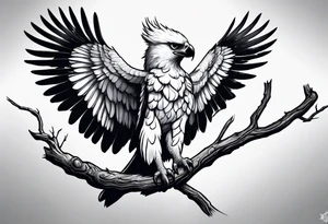Harpy eagle perched on a branch tattoo idea