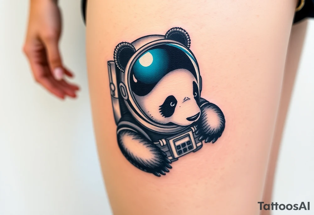 Panda with astronaut suit in outer space tattoo idea