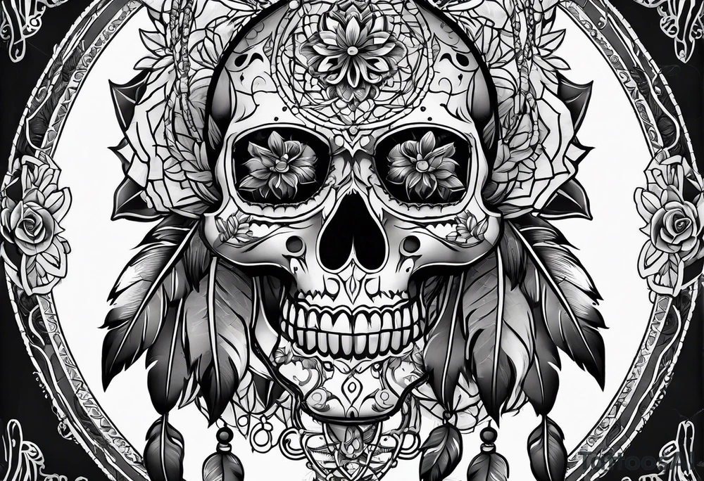 Dream catcher with multiple skulls tattoo idea Dream catcher with multiple skulls tattoo idea