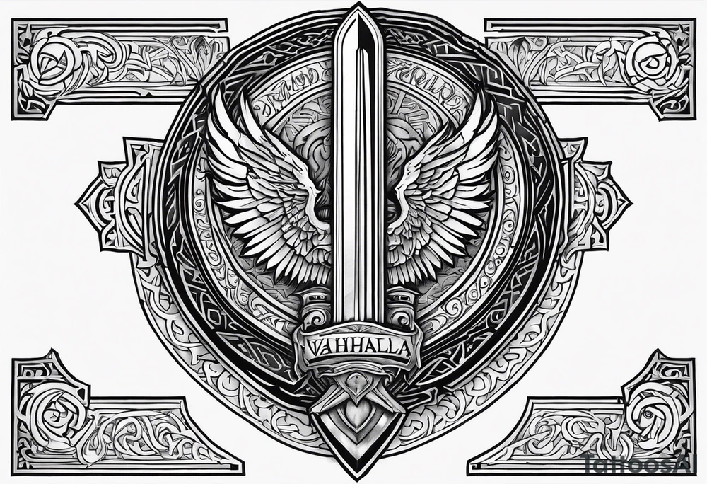 Valhalla sheild sword stairs tattoo idea