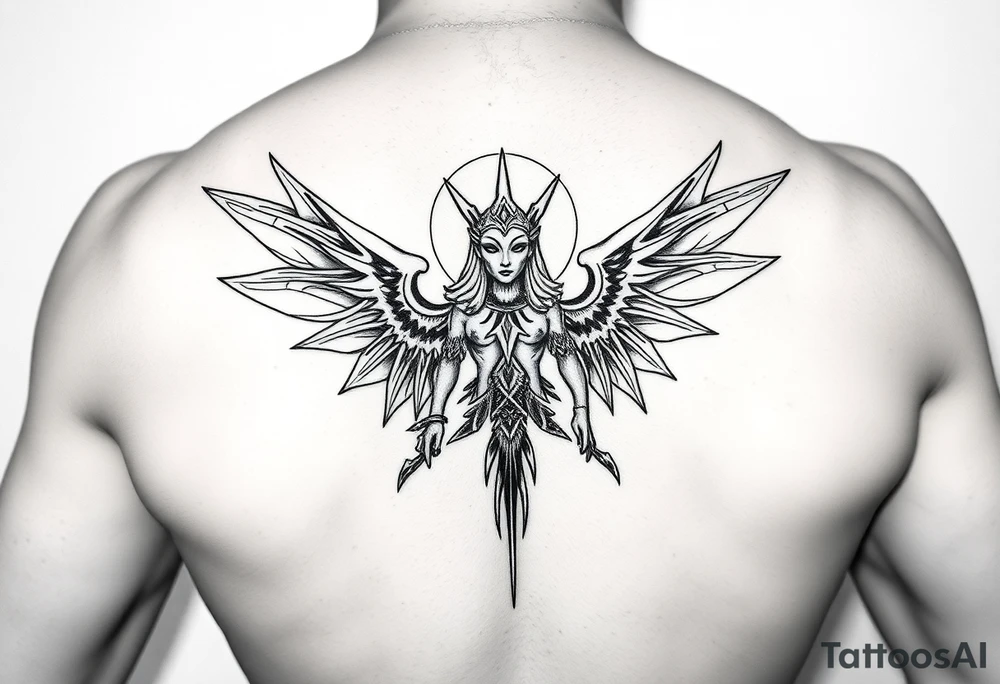 Protection divinity tattoo stencil for leg tattoo idea