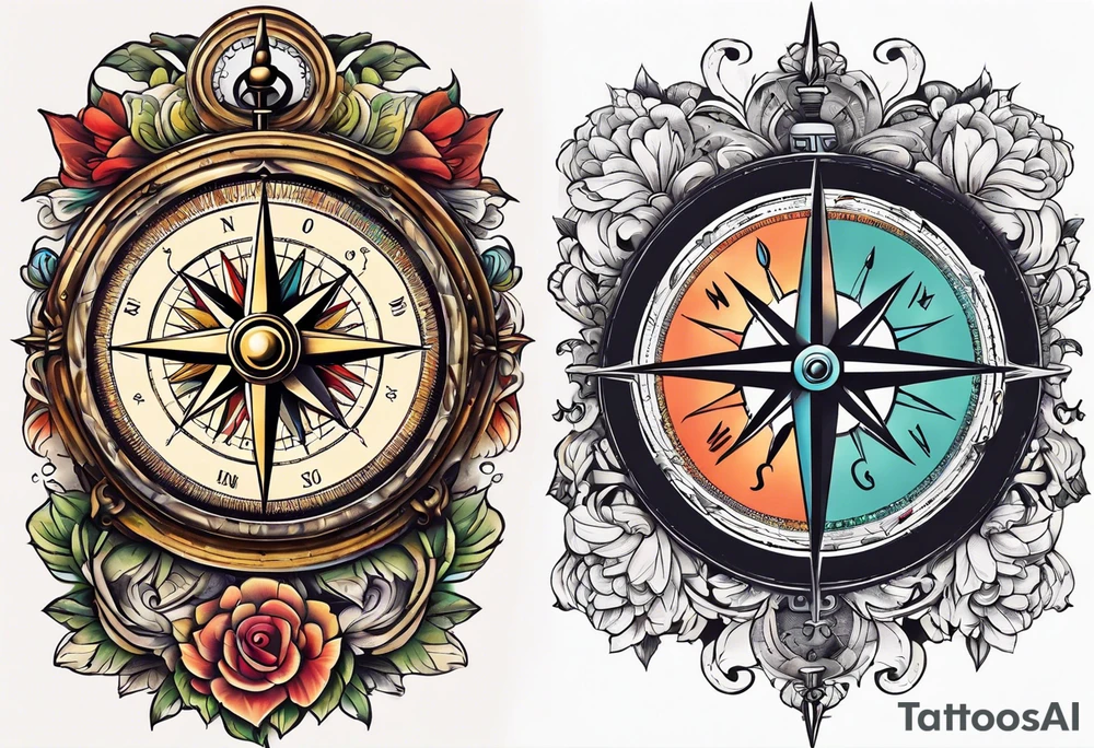 vintage compass tattoo idea