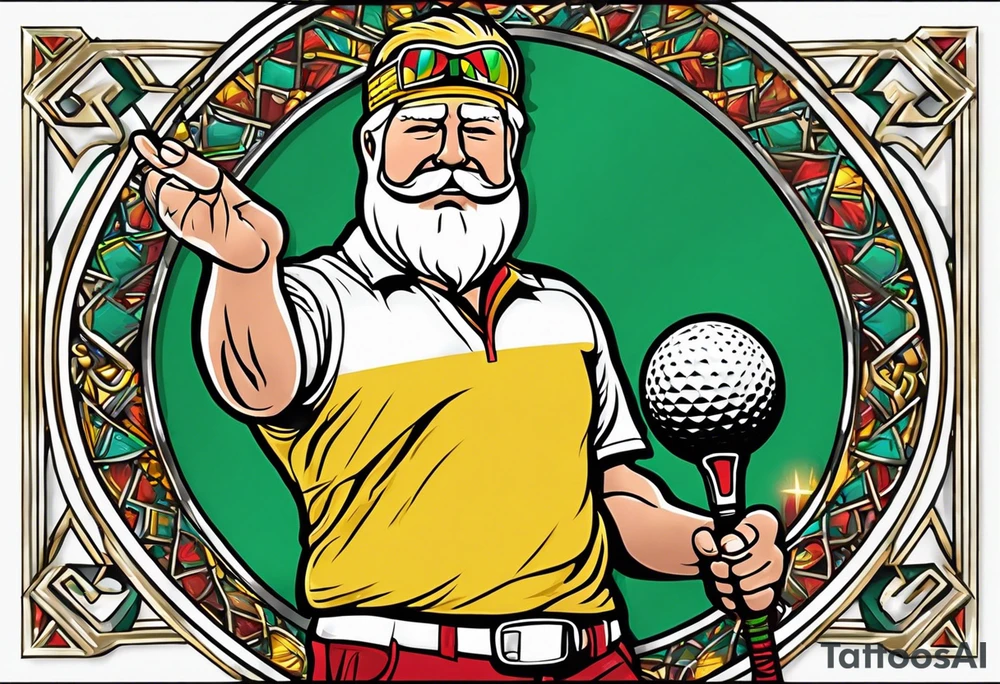 Golfer John Daly wearing the Infinity Gauntlet on one hand and holding a putter on the other hand on the 18th hole of the Masters. tattoo idea