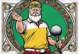 Golfer John Daly wearing the Infinity Gauntlet on one hand and holding a putter on the other hand on the 18th hole of the Masters. tattoo idea
