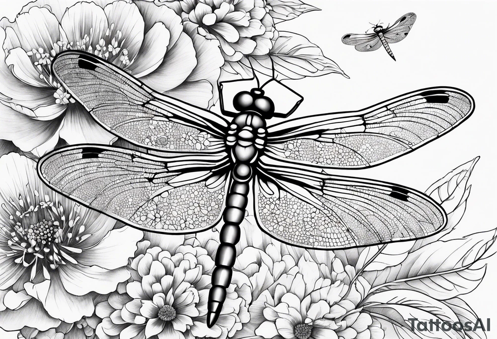 Dragonflies and flowers tattoo idea