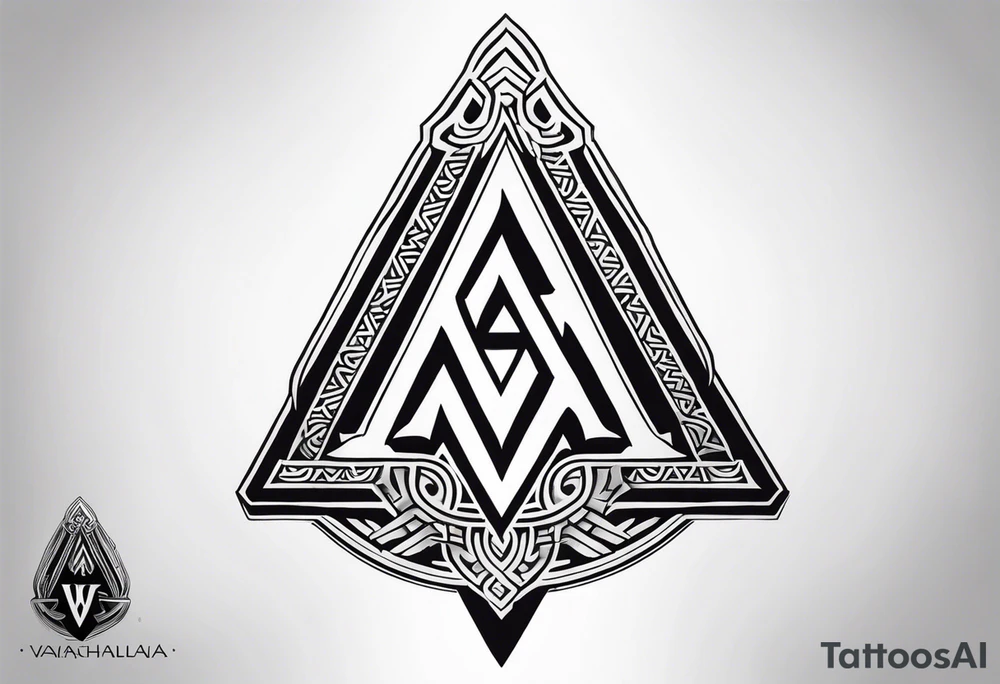 Valhalla sword 
shield axe Valknut mist tattoo idea