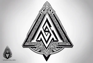Valhalla sword 
shield axe Valknut mist tattoo idea