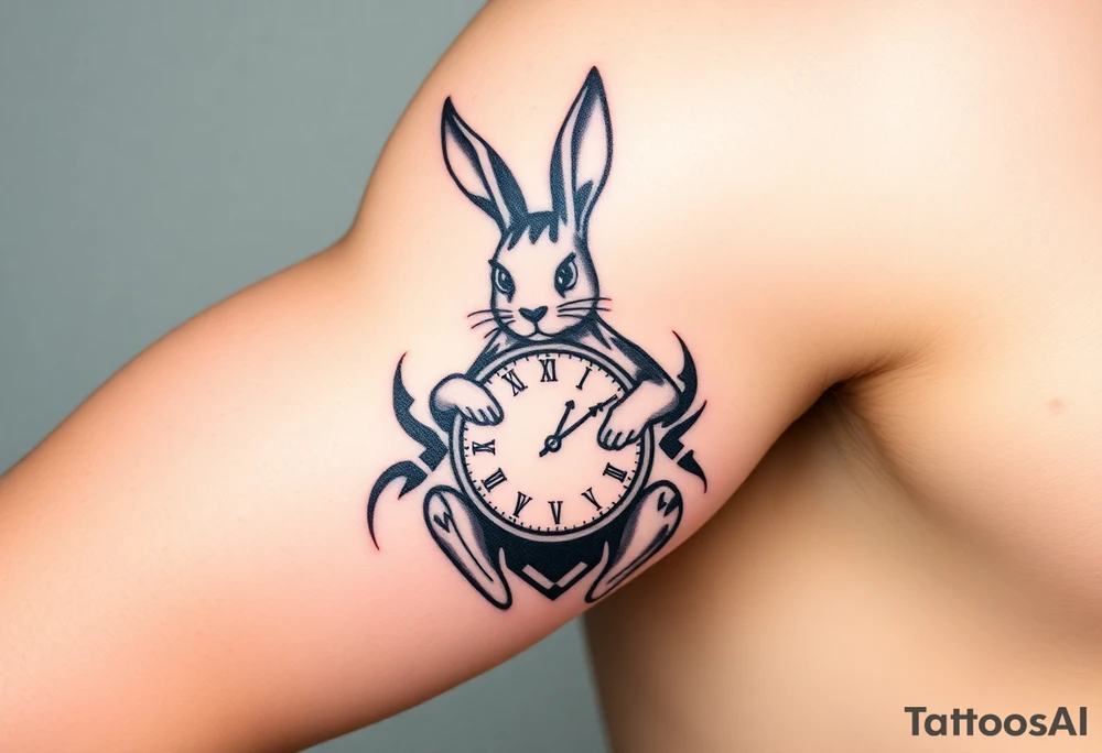 Rabbit holding a Clock tattoo idea