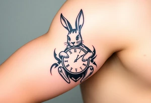 Rabbit holding a Clock tattoo idea
