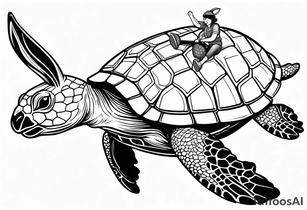 Bunny riding on a sea turtle tattoo idea
