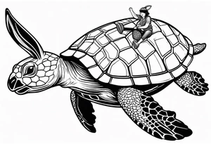 Bunny riding on a sea turtle tattoo idea