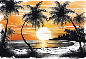Circle: Sunset on beach palm trees tattoo idea