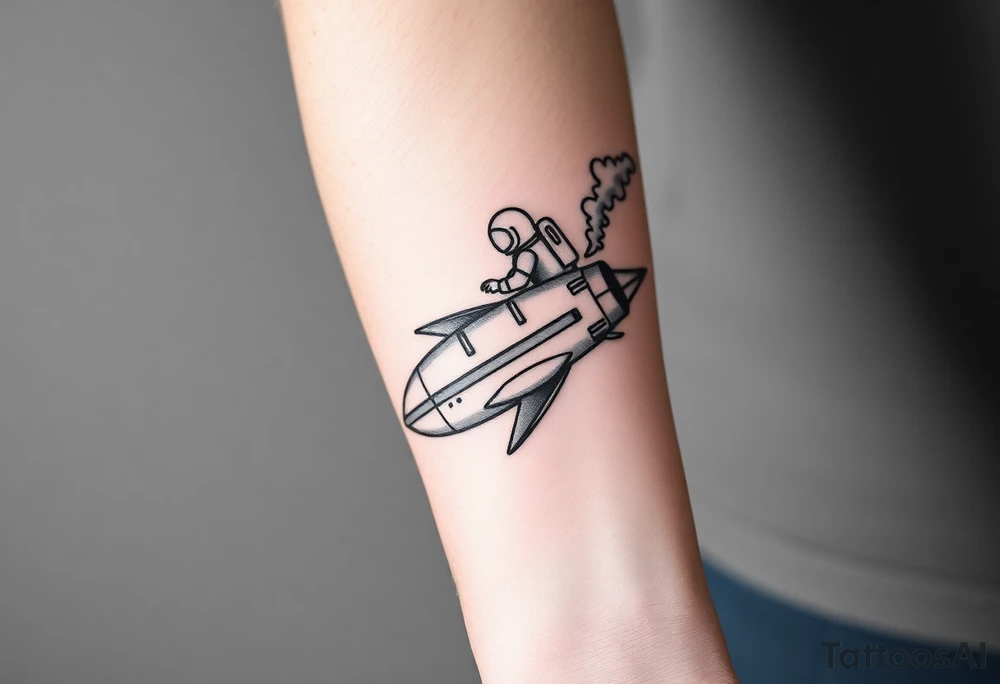 Rocket ship with smoke coming out the back with astronaut riding it tattoo idea