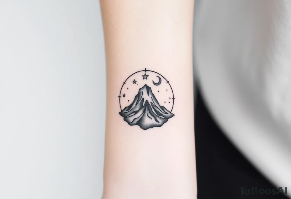 Geometric Volcano within Capricornus star constellation tattoo idea